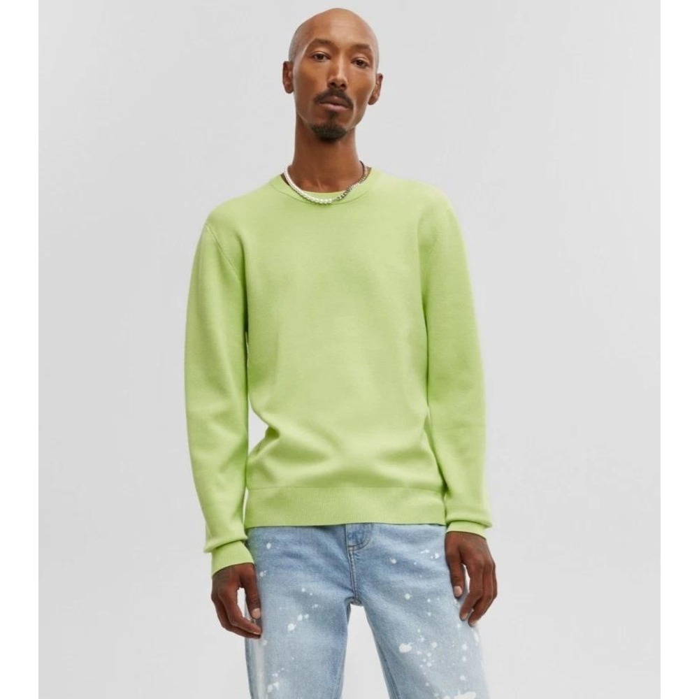 Mode of One Mens Boxy Sweater Acid Green Crew Neck Long Sleeve Medium NEW